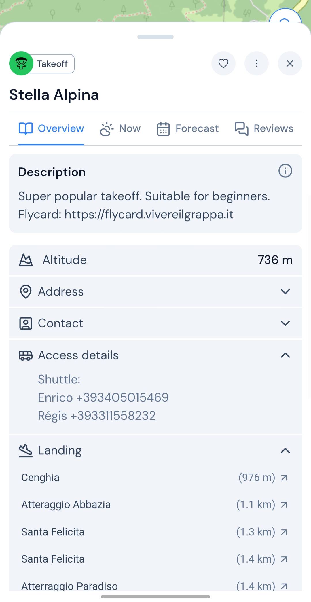 XCmap mobile paragliding Overview — description, altitude, access, and landing options